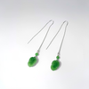 Siberian Jade Leaf Earrings Long Dangle 14K Gold Natural Jade #1884