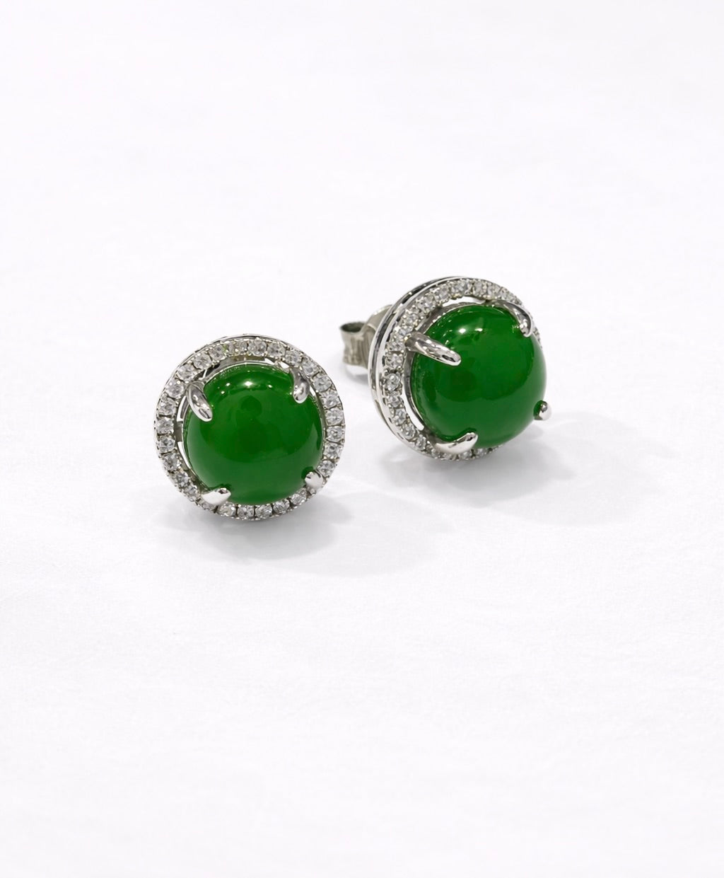 Siberian Jade Ear Studs Apple Green 925 Silver Natural Jade 11mm #1526