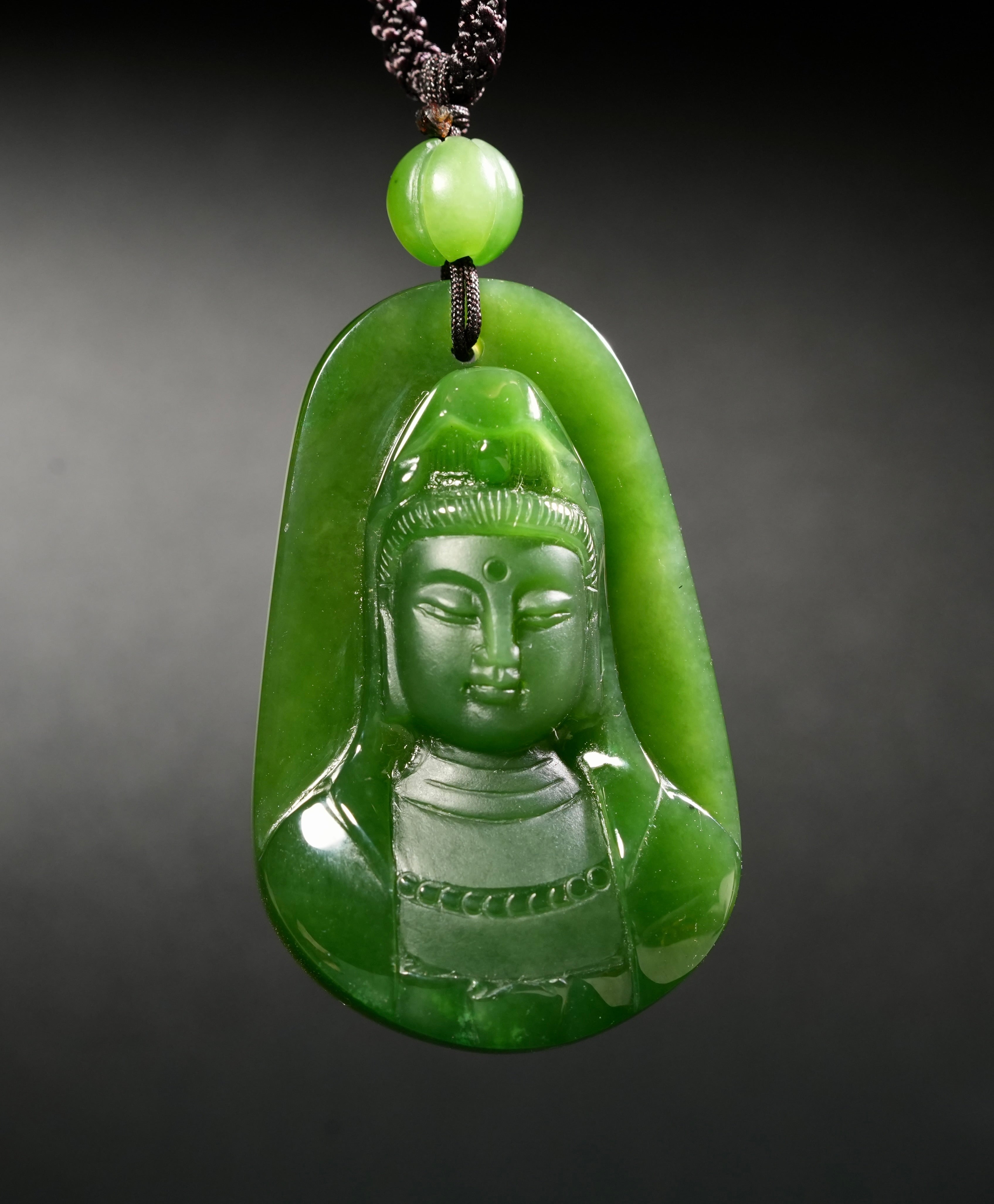 Polar Jade Guanyin Pendant AAA+ Natural Jade 44mm #2776 | Natural