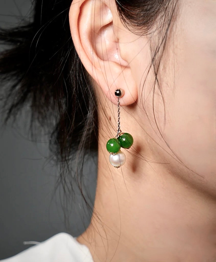 Siberian Jade &Akoya Pearl Earrings #1431