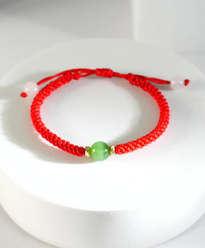 Siberian Chatoyant Jade Bracelet Red Cord 8mm Natural Jade #1327
