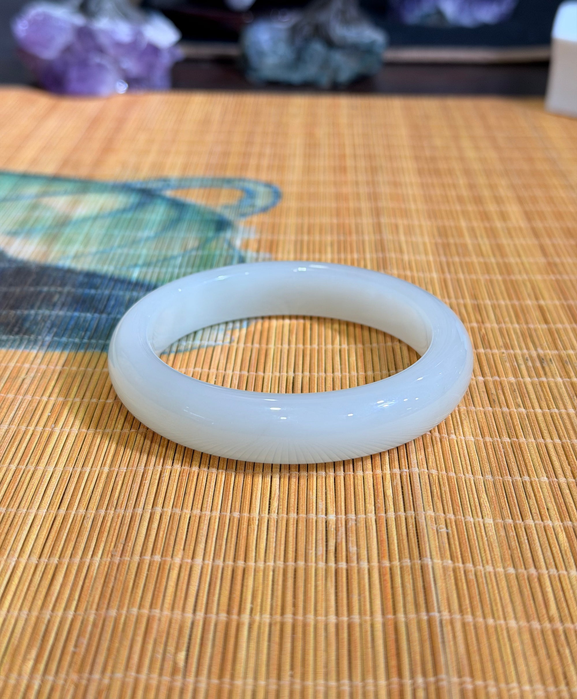 Mutton Fat White Jade Bangle 57mm #861