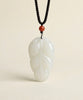 Siberian White Jade Mutton Fat Leaf Pendant Top Grade 18K Gold Natural Jade 54mm #1556