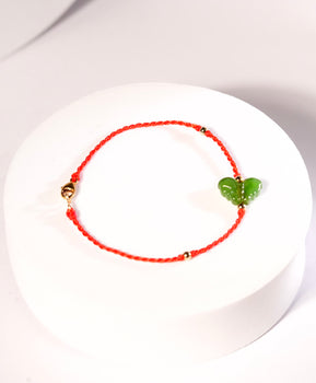 Jade Bracelet Butterfly Red Cord Natural Jade #2782