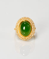 Siberian Jade Diamond Ring 18K Gold Natural Jade #2256