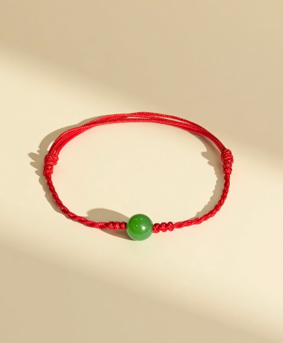 Siberian Jade Bracelet Red Bracelet Red String Apple Green Top Grade Natural Jade 8mm #1015