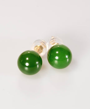 Siberian Jade Ear Studs 14K Gold 8mm Natural Jade #2967