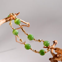 14k 8mm Chatoyant Siberian Jade Starry Bracelet #2591-1