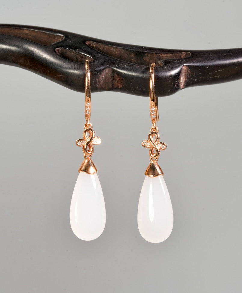 White Jade Waterdrop Earrings #2903