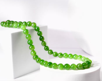 Polar Jade Beaded Necklace 10mm Icy Vivid Green Gem Grade Natural Jade #2963