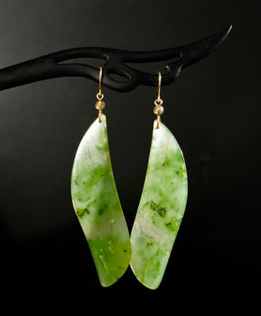Polar Jade Long Earrings Natural Jade #2650-2