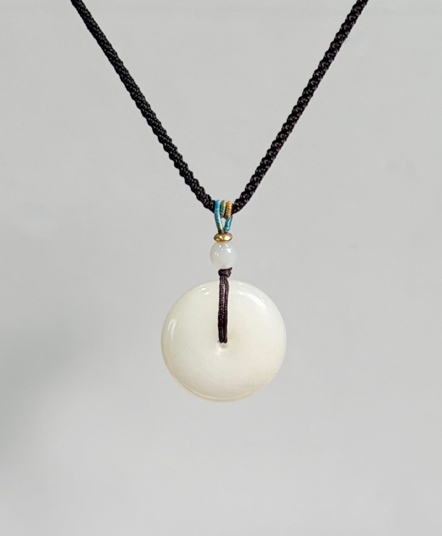 Siberian White Jade Donut Pendant AA Grade Ping An Kou PI Harmony Peace Buckle Natural Jade 27mm #1514