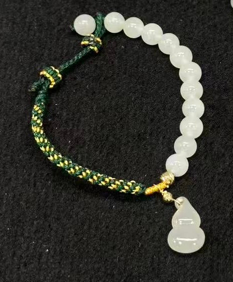 Hetian Jade Gourd Bracelet Green Cord Natural Jade #1355