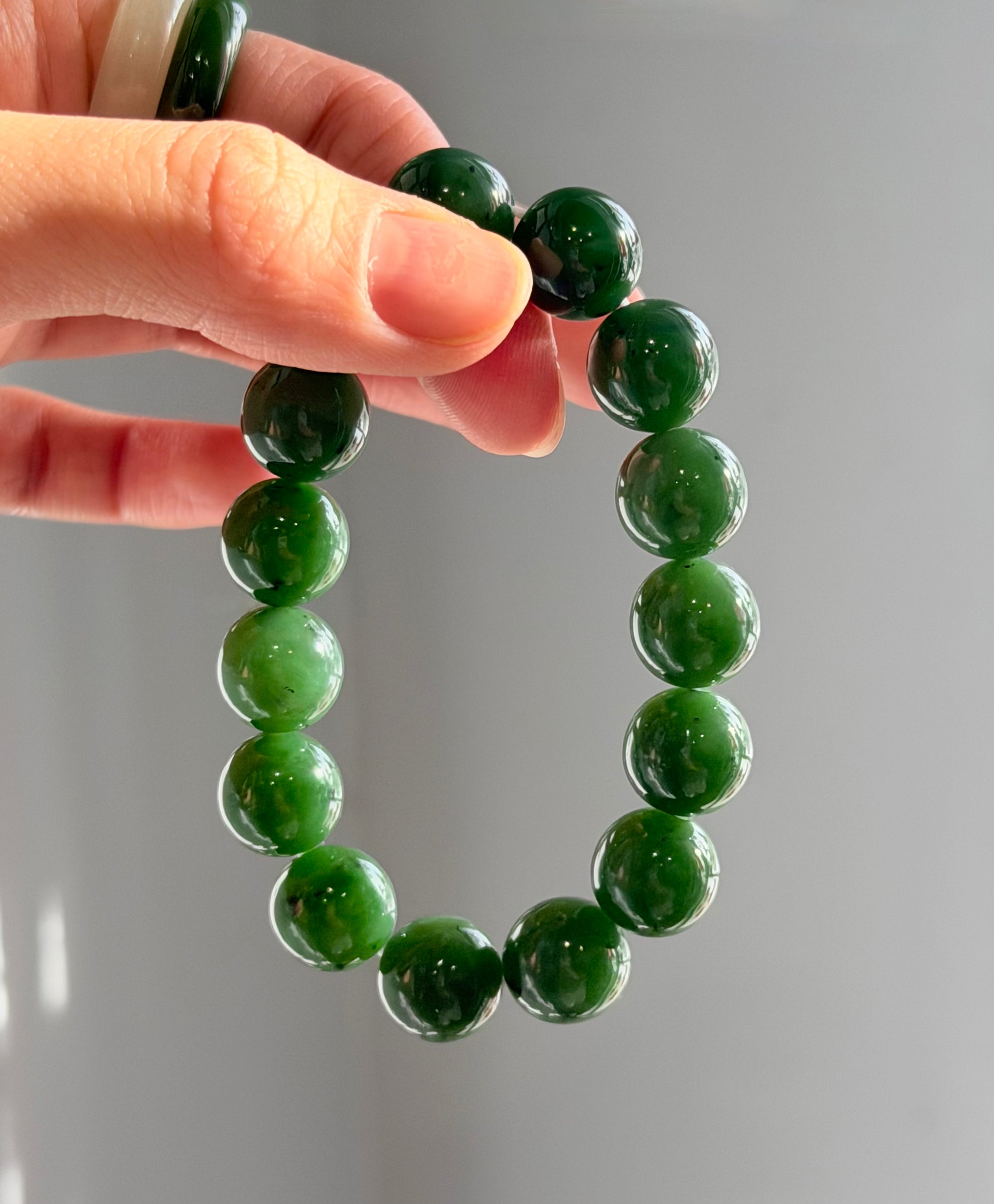 Canadian Jade Beaded Bracelet 12mm Natural Jade #2404
