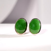 20mm Large Oval Jade Ear Studs #1067