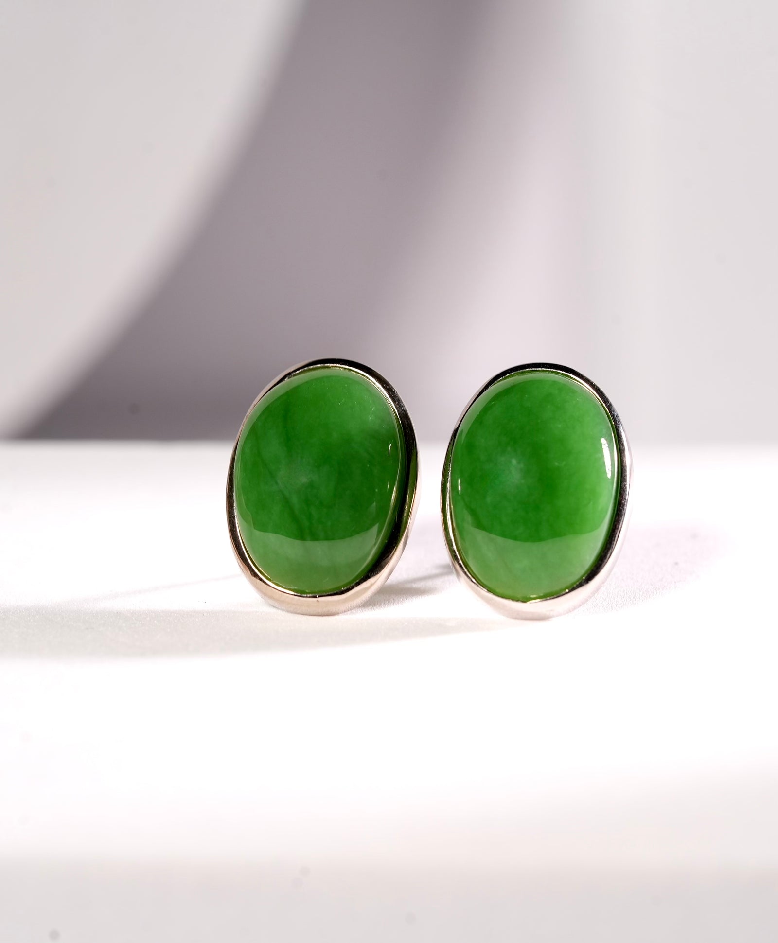 20mm Large Oval Jade Ear Studs #1067