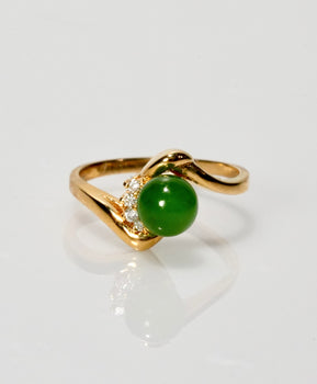 Siberian Jade Diamond Ring 14K Gold Natural Jade #2810