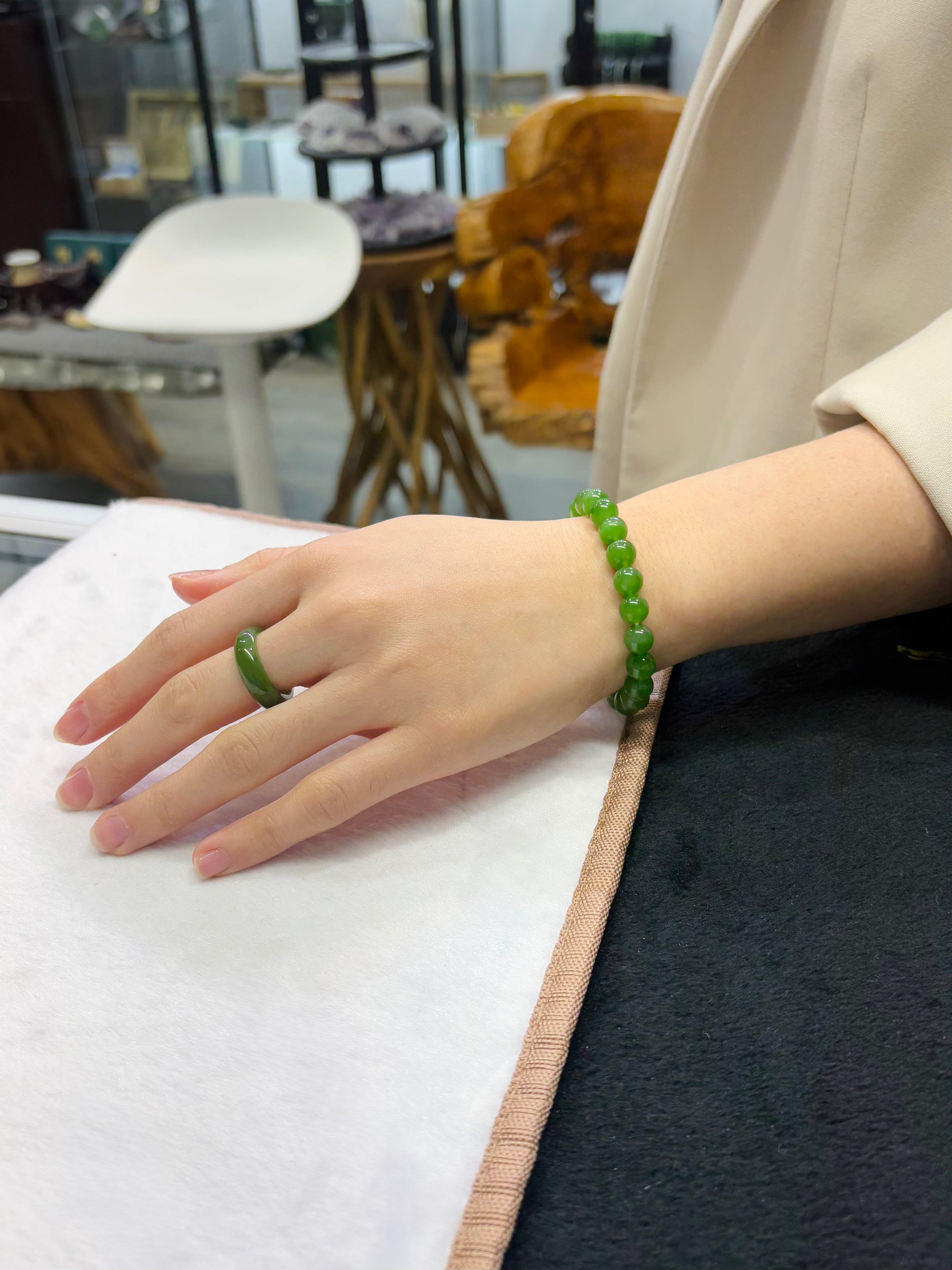 Jade Beaded Bracelet Apple Green Top Grade 8mm |#1339