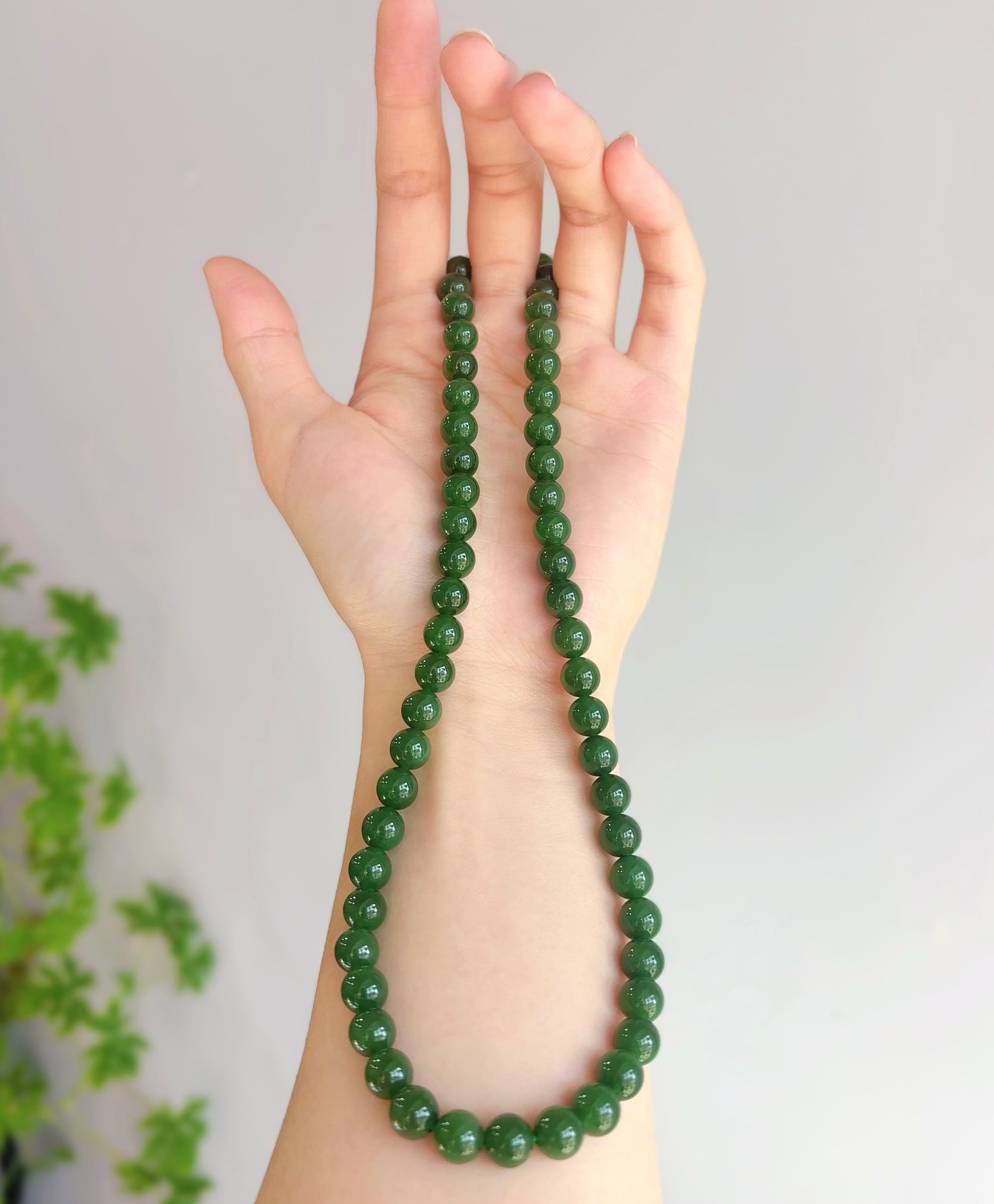 Polar Jade Beaded Necklace 8mm AAA+ Natural Jade #2198