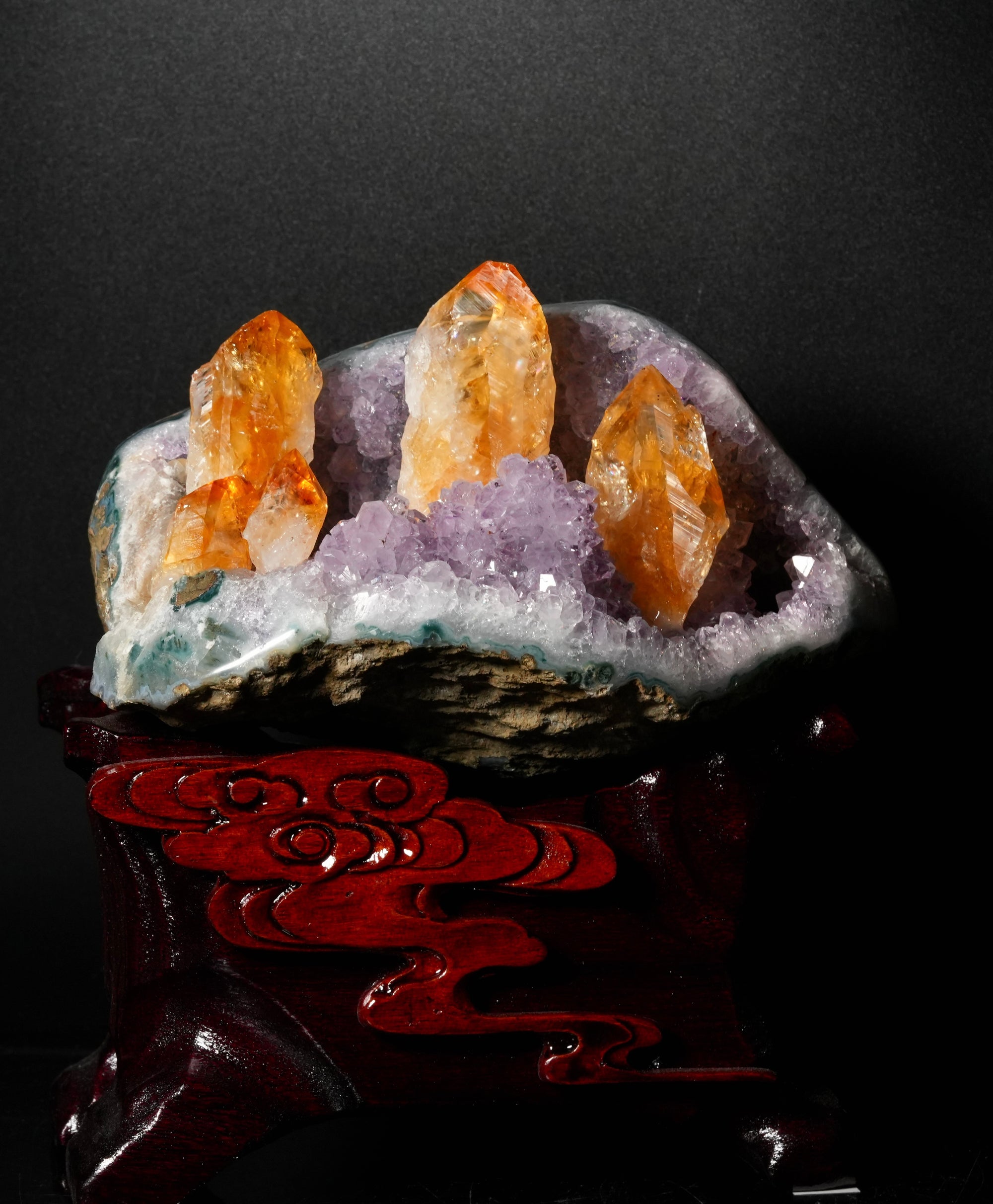 Double Fortune Citrine and Amethyst Crystal Display (2.86 LB) #2821