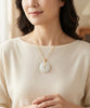White Jade Donut Pendant PI Harmony Peace Buckle Ping An Kou 18K Gold Natural Jade #1509