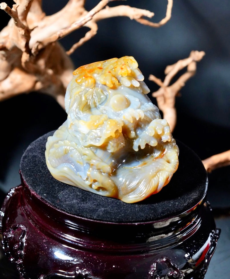 Hand-Carved Agate Dragon Incense Holder #2959