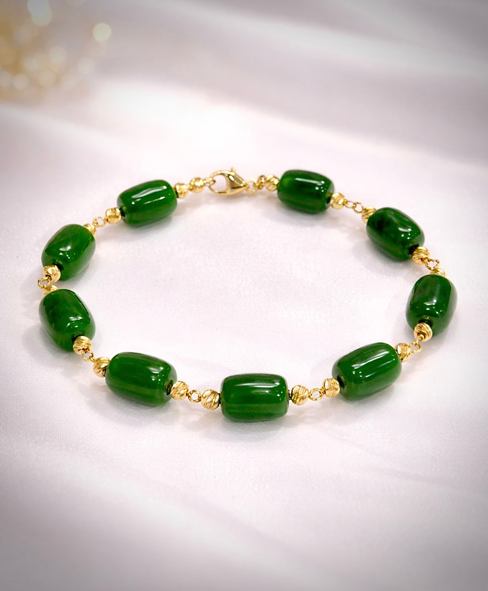 14k俄料碧玉满天星桶珠手链 #2417