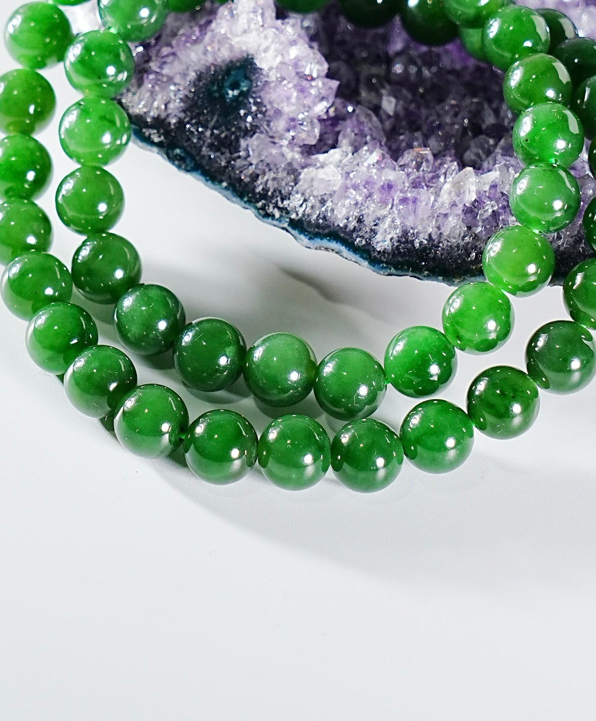 8mm AAA+ Polar Jade Beaded Necklace #2198