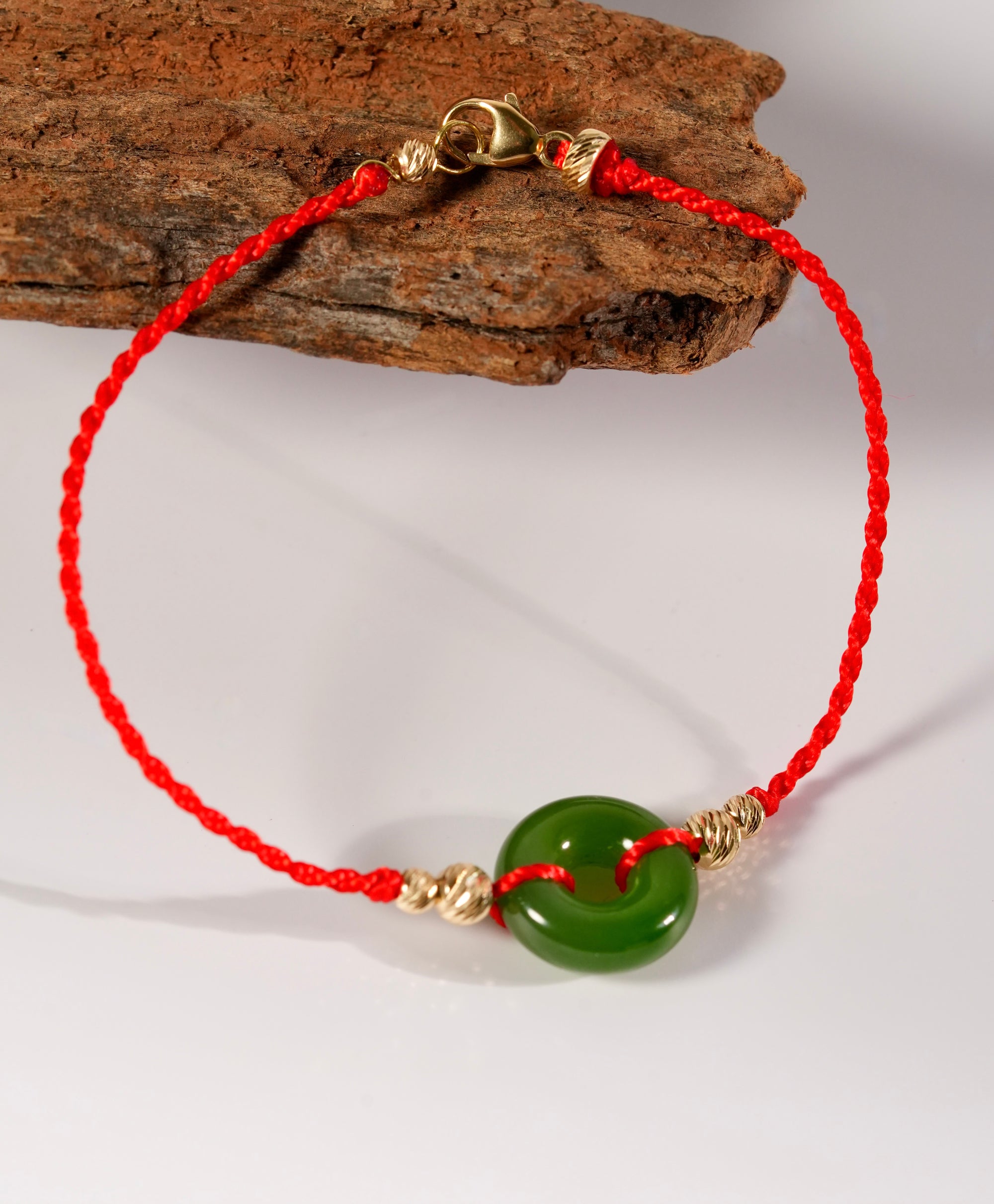 14K Eternal Harmony Red Line Jade Bracelet #2668