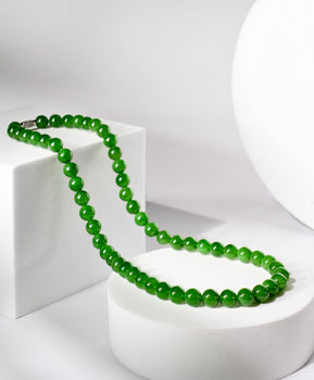 Siberian Apple Green Jade Beaded Necklace 8mm Natural Jade #2530