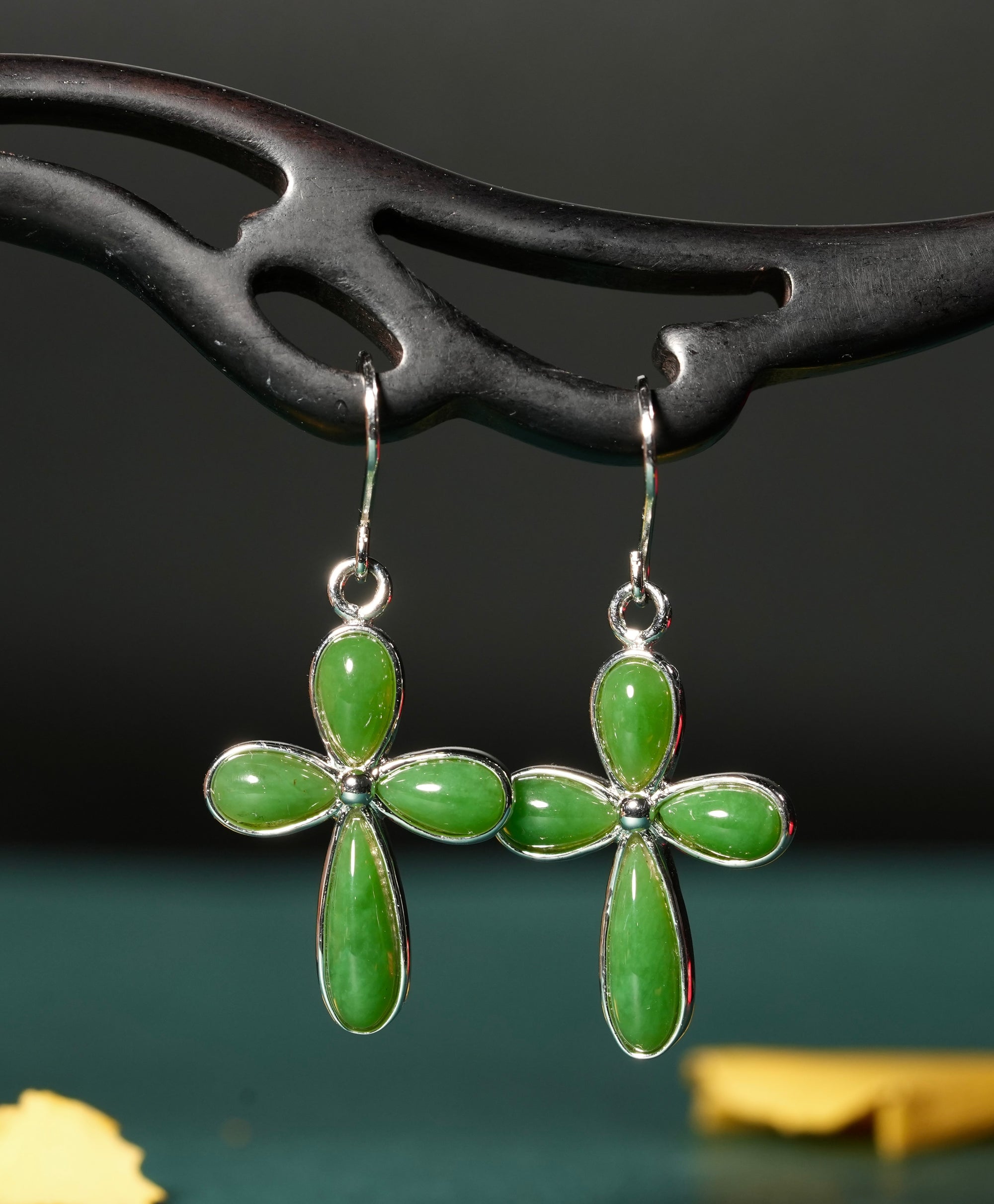 Flower Cross Jade Earrings #1072