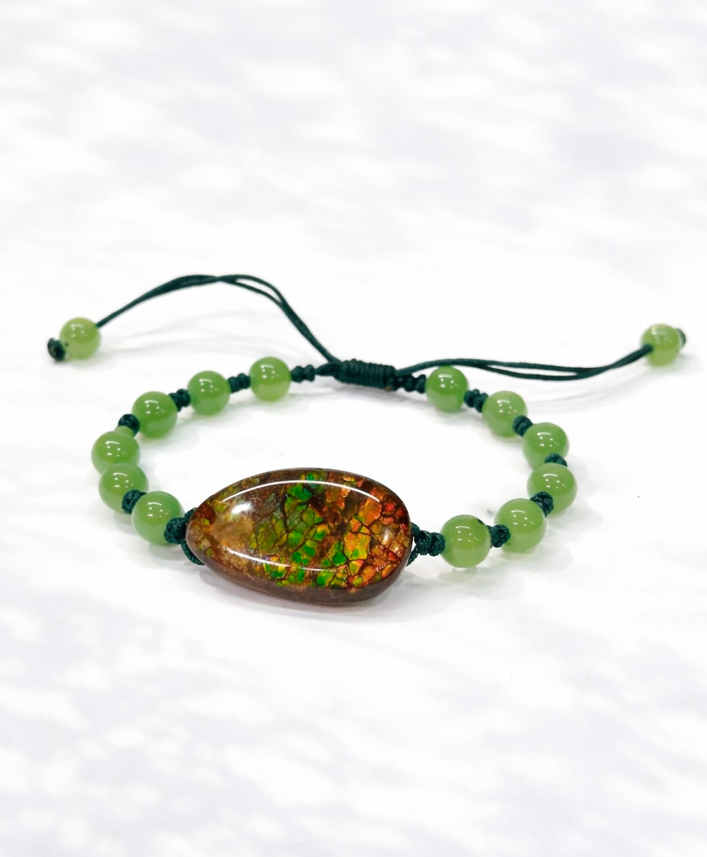 Canadian Ammolite Bracelet Siberian Jade Bracelet Natural Stone #1211