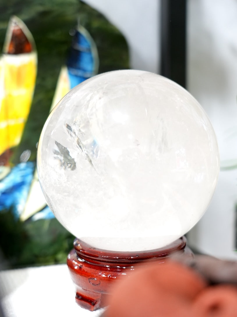 White Crystal Ball with Stand Rock Crystal Natural Crystal Clear Quartz Healing Sphere 10.6cm