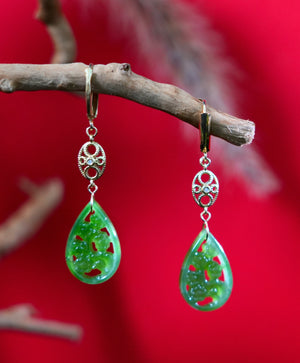 14k Siberian Jade Flower Earrings #2495-1