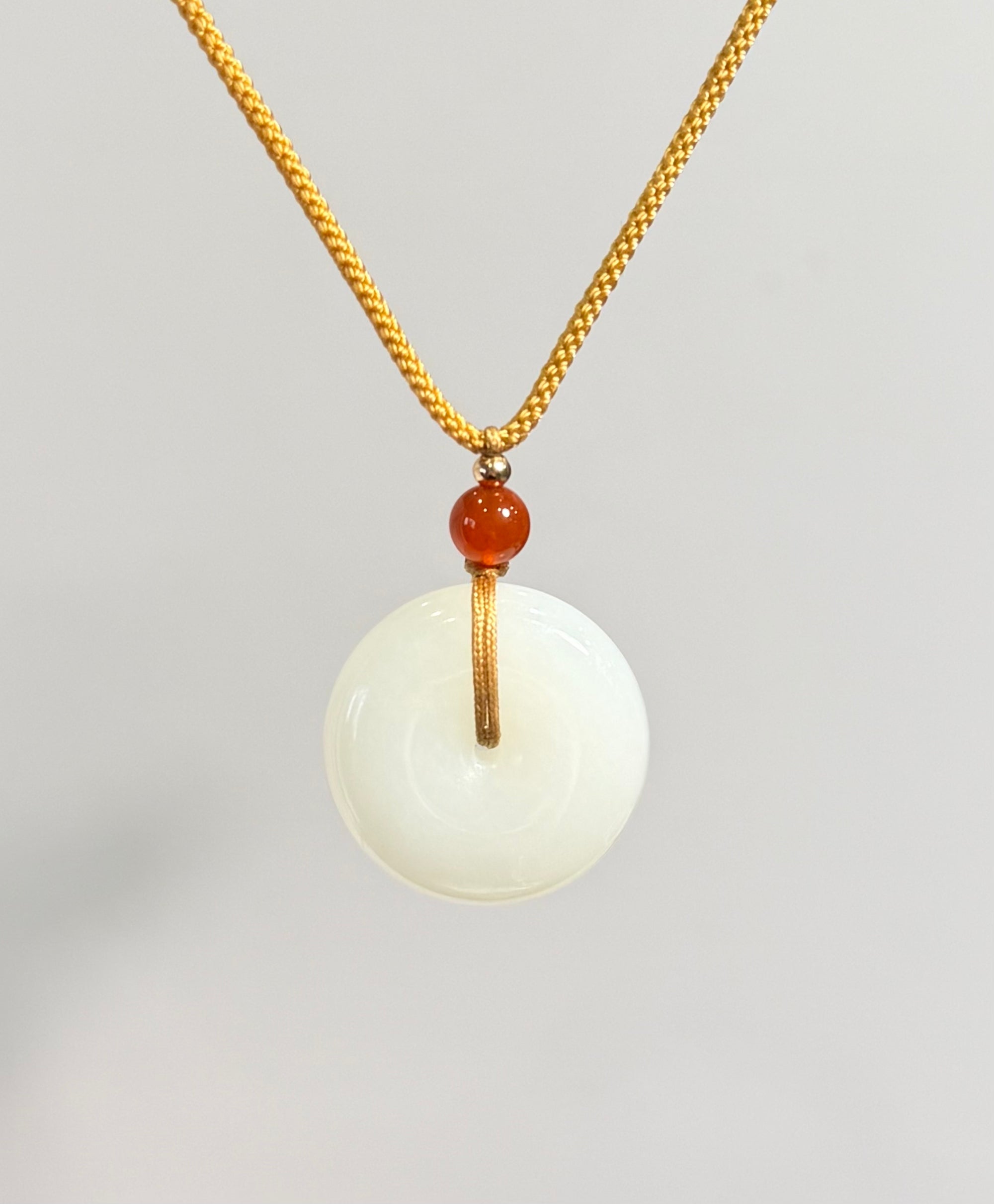 Siberian White Jade Donut Pendant AA Grade Ping An Kou PI Harmony Peace Buckle Natural Jade 25mm #1516