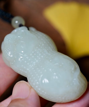 White Jade Peanut Hand Held Eternal Blessing Natural Jade #2652