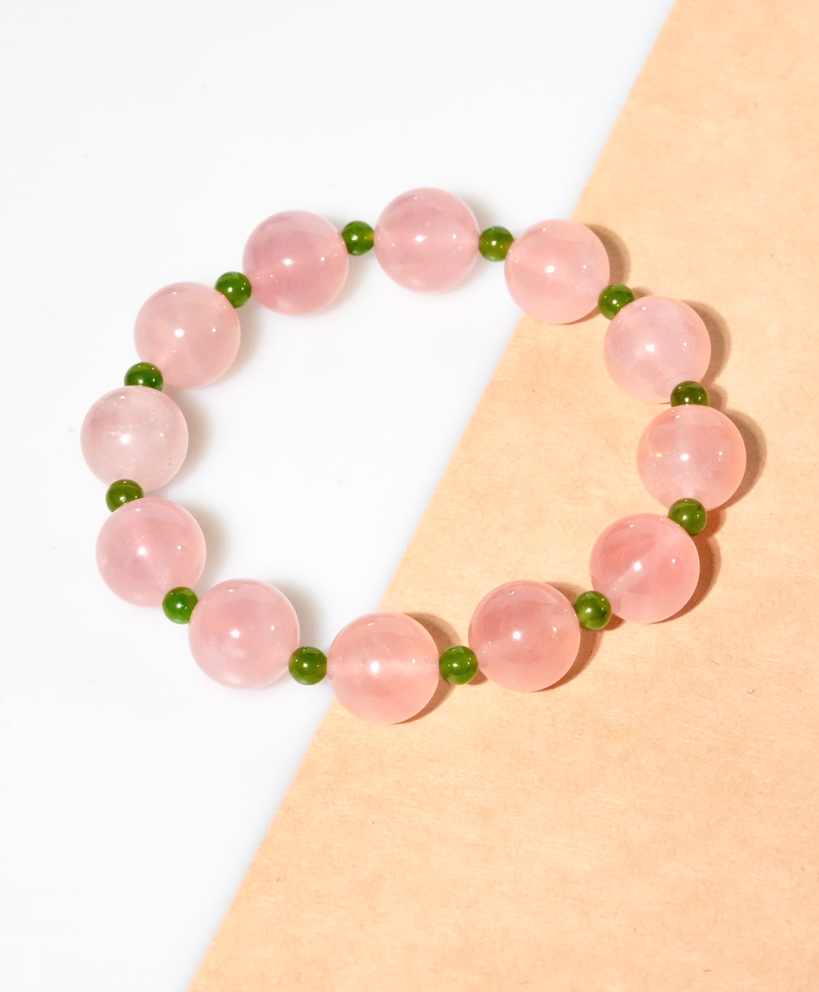 Spring Bloom Polar Jade Rose Quartz Pink Crystal Bracelet #3063