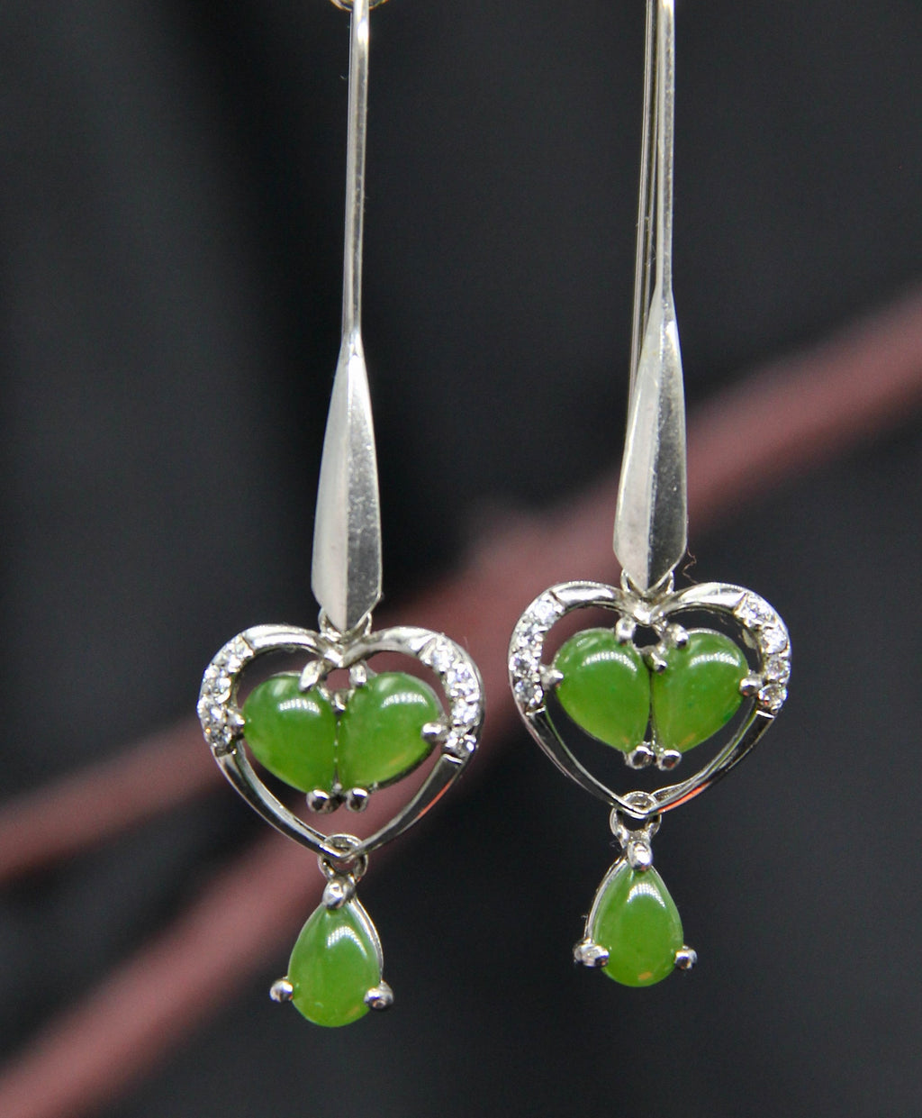 SILVER HEART SHAPE JADE EARRINGS #1525