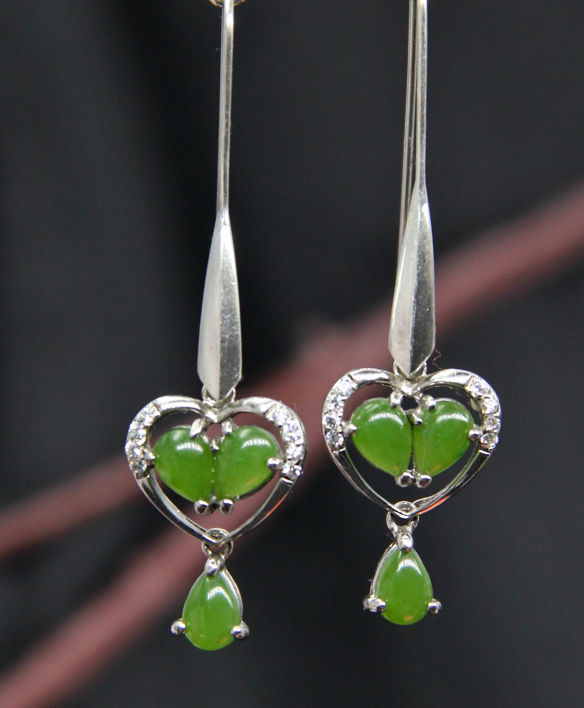 Silver Heart Shape Jade Earrings #1525