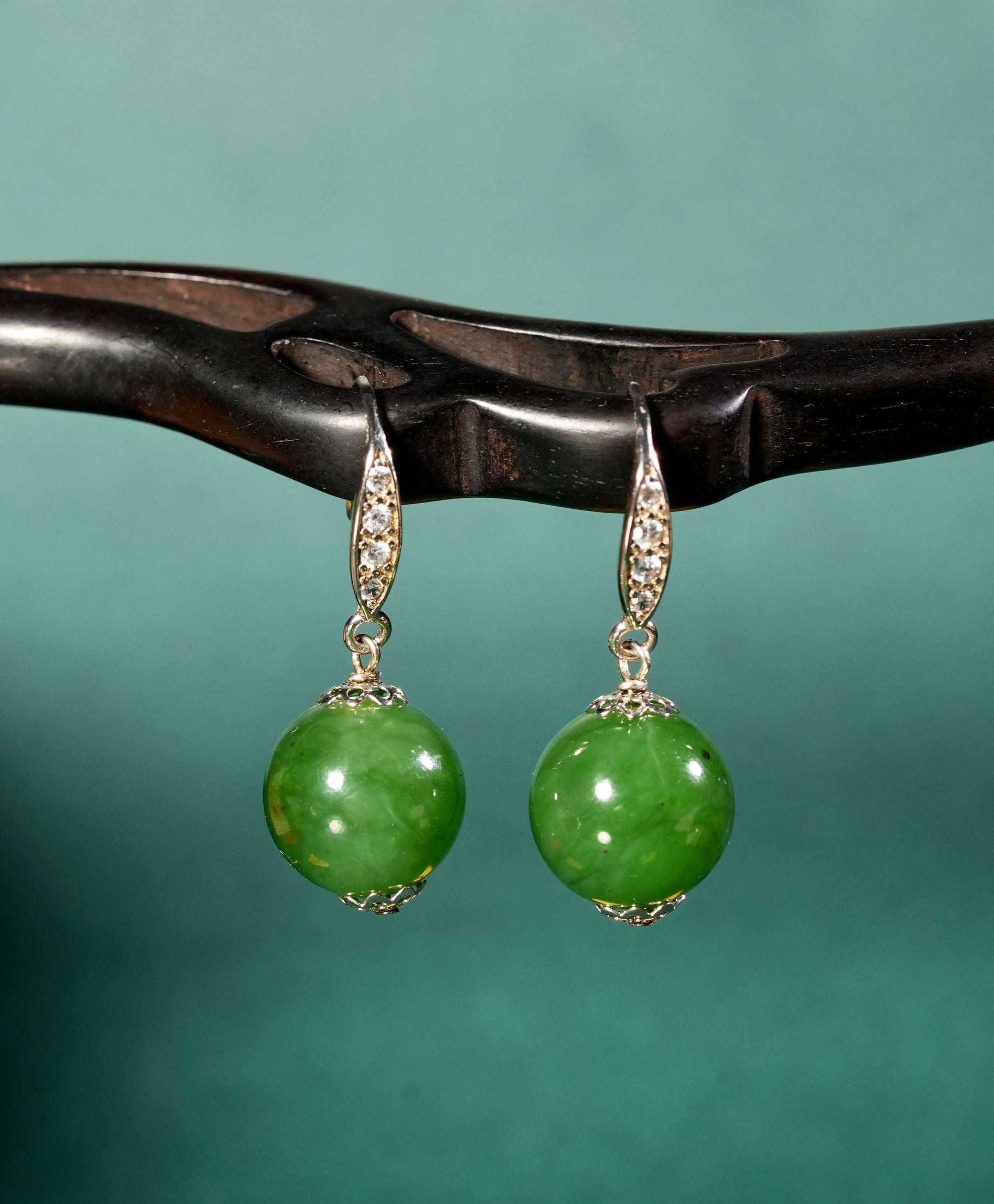 12mm Silver Jade Bead Earrings #2301