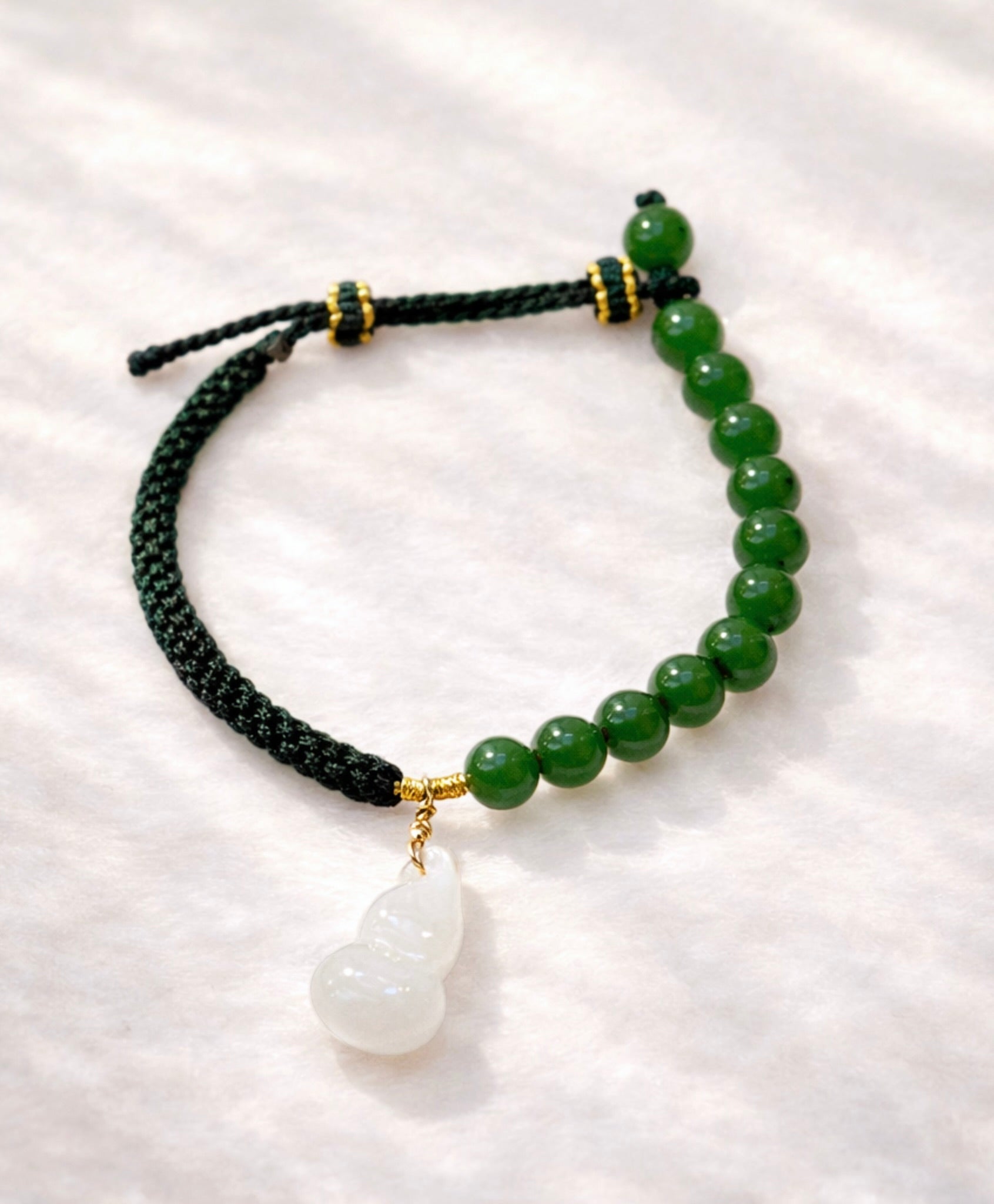 Polar Jade Hetian Jade Gourd Bracelet Green Cord Natural Jade #1453