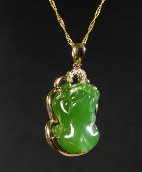 Siberian Jade Pixiu Pendant 18K Gold Natural Jade #1680