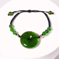 Polar Jade PI Peace Buckle Black Cord Bracelet #2618