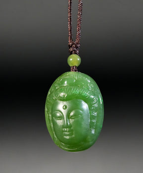 Canadian Polar Jade Guanyin Face Necklace Sungreen Natural Jade #1762