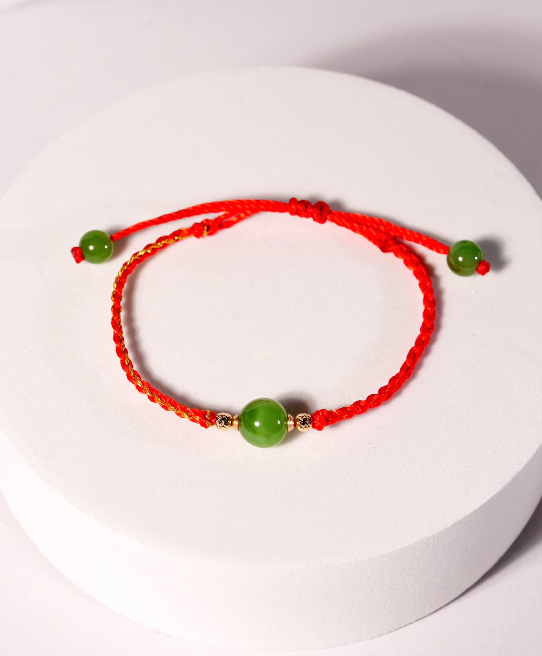 8mm Siberian Chatoyant Jade Red Cord Bracelet #1328
