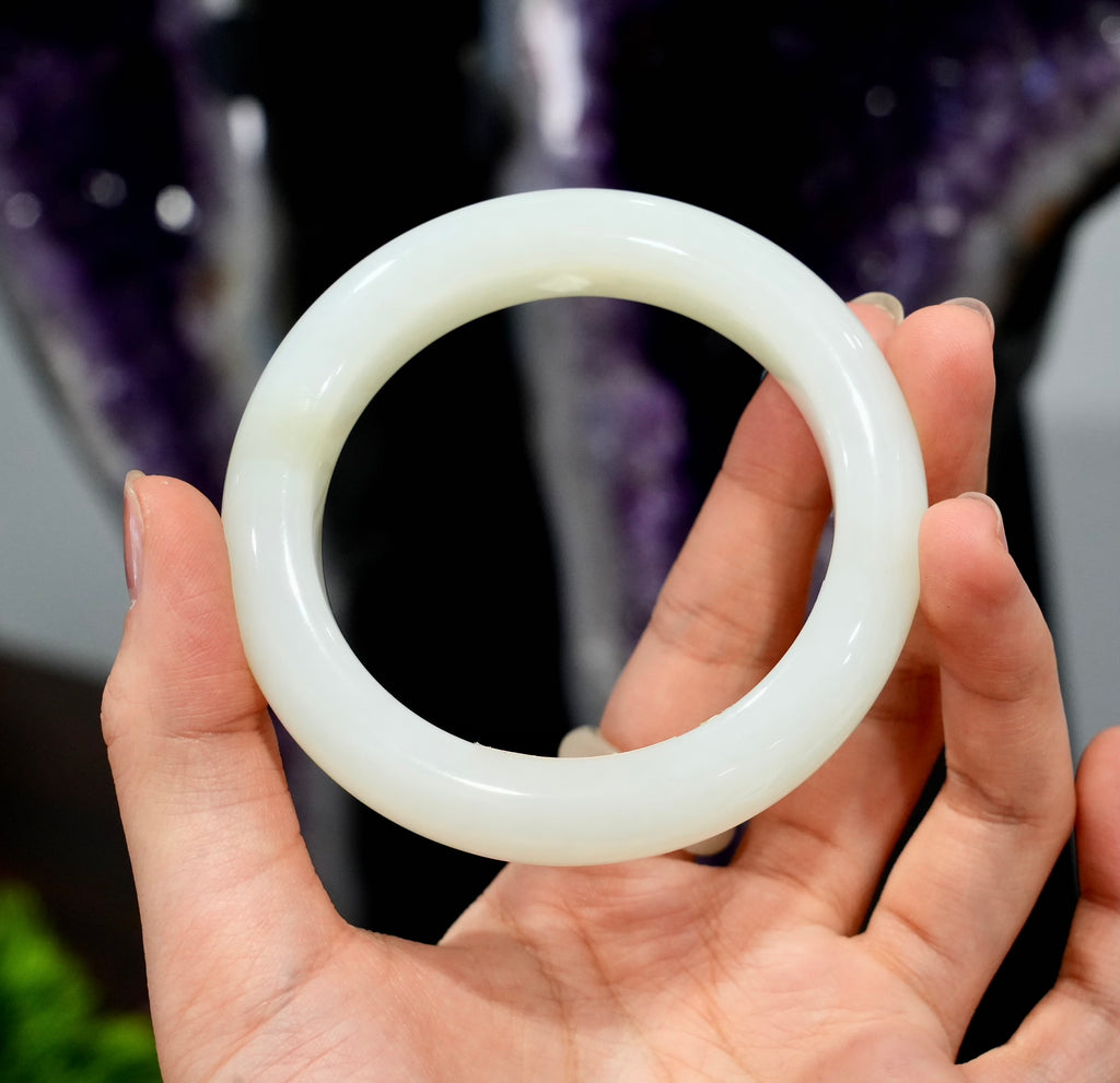Mutton Fat White Jade Bangle 56.5mm #875