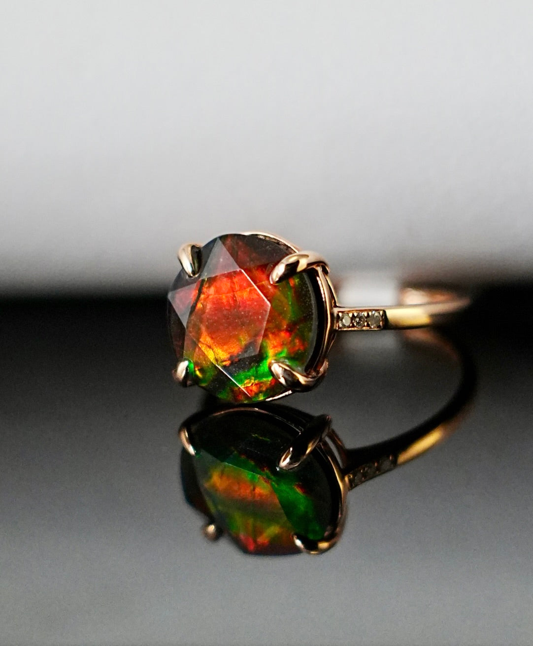 18K Ammolite Diamond Ring #2090