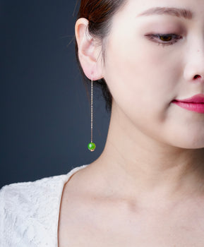 Siberian Jade Long Earrings 18K Gold Natural Jade #2349