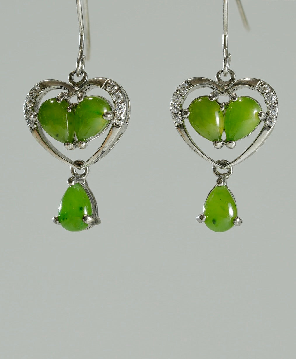 SILVER HEART SHAPE JADE EARRINGS #1681