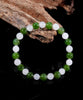 7mm White & Green Jade Beaded Bracelet #2453